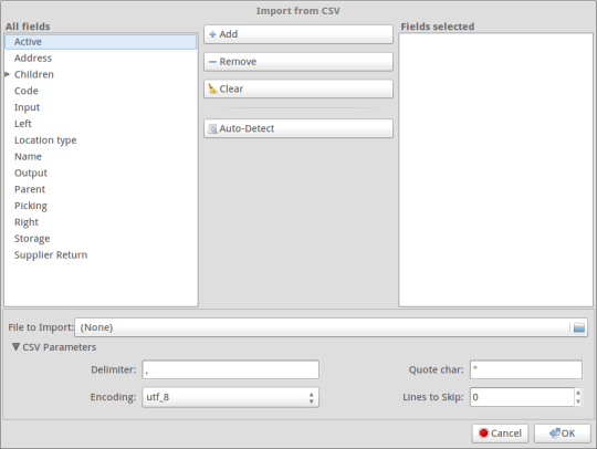 CSV Import dialog in the Tryton GTK client